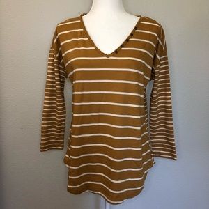 Mustard/White Striped 3/4 Sleeve Shirt